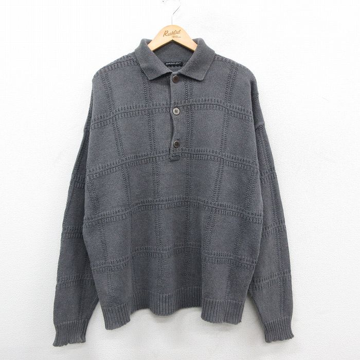 90s 長袖セーター チェック グレー XL | 古着