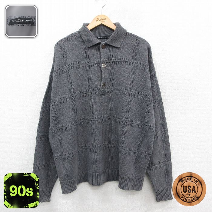 90s 長袖セーター チェック グレー XL | 古着