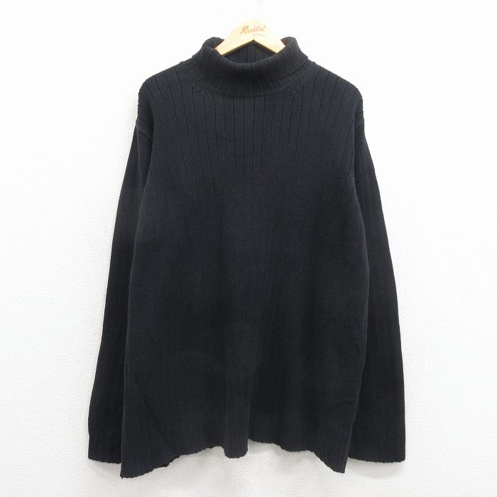 XL★古着 オールドネイビー OLD NAVY 長袖 セーター メンズ 00年代 00s 無地 大きいサイズ コットン タートルネック ハイネック 黒 25dec05