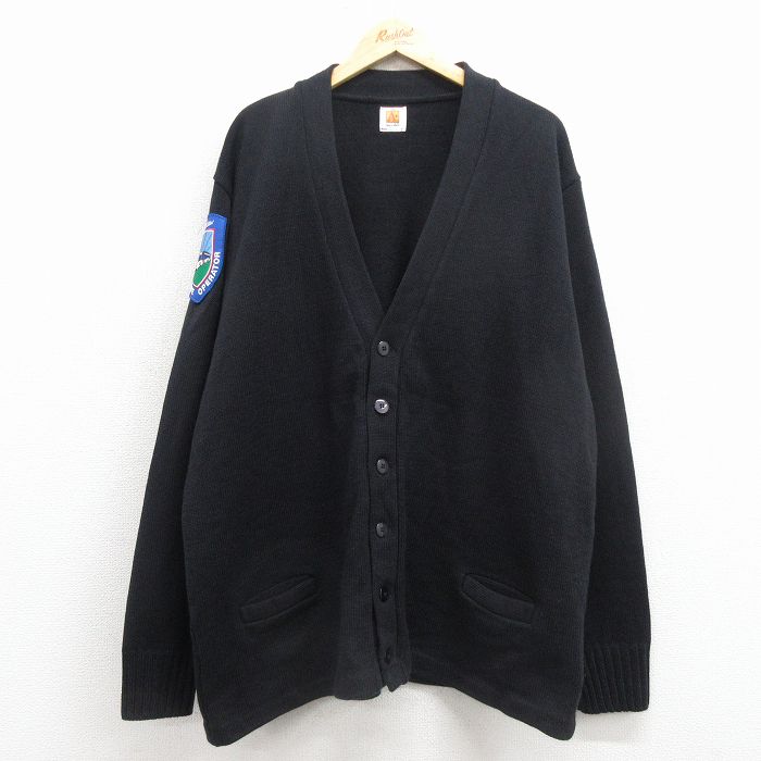 XL★古着 長袖 ニット カーディガン メンズ 00年代 00s バス 大きいサイズ アクリル 黒 25dec05