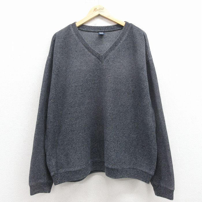 【20%OFF】XL★古着 ランズエンド 長袖 セーター メンズ 90年代 90s 無地 大きいサイズ コットン Vネック USA製 グレー 霜降り【spe】 25dec05