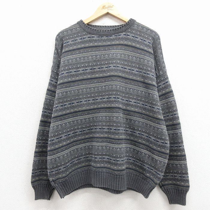 XL★古着 ウールリッチ 長袖 セーター メンズ 90年代 90s フェアアイル クルーネック USA製 グレー他【spe】 25dec05