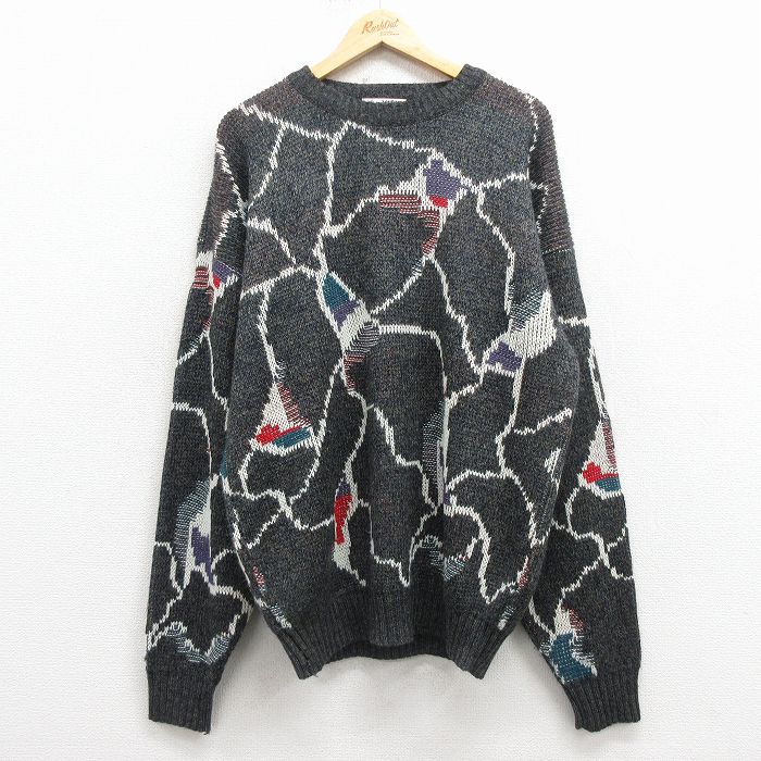 XL★古着 ロンドンフォグ 長袖 セーター メンズ 90年代 90s アクリル クルーネック USA製 グレー 霜降り他 25dec05