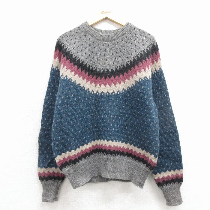 L★古着 ウールリッチ 長袖 セーター メンズ 90年代 90s ロパペイサ クルーネック 紺他【spe】 25dec11