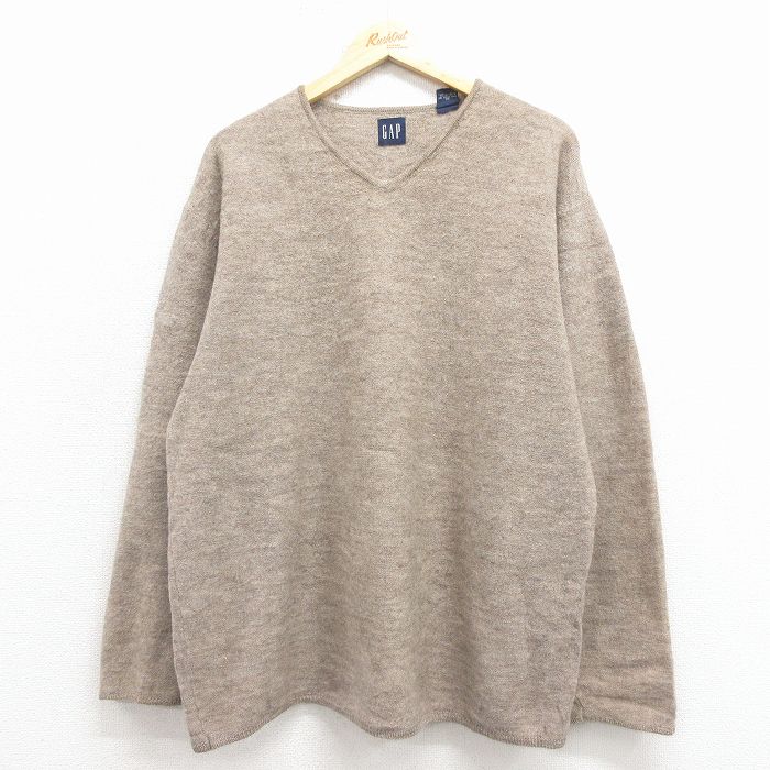 XL★古着 ギャップ GAP 長袖 セーター メンズ 00年代 00s 無地 ウール Vネック ベージュ 霜降り 25dec11