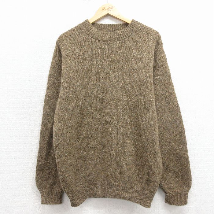 M★古着 カベラス 長袖 セーター メンズ 90年代 90s 無地 ウール クルーネック USA製 茶 25dec11