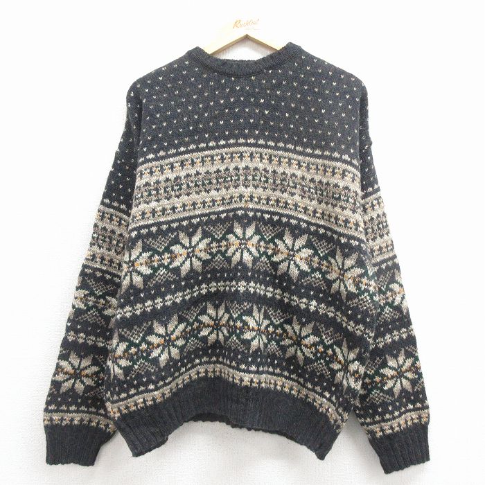ノルディック 90s 長袖セーター 雪柄 ブラック L | 古着