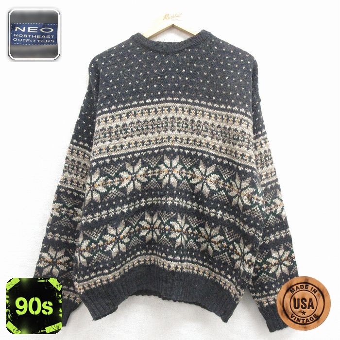 【50%OFF】ノルディック 90s 長袖セーター 雪柄 ブラック L | 古着