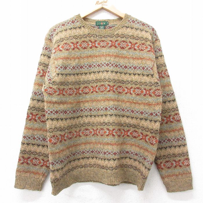 M★古着 ジェイクルー 長袖 セーター メンズ 90年代 90s フェアアイル ウール クルーネック 茶系他【spe】 25dec12
