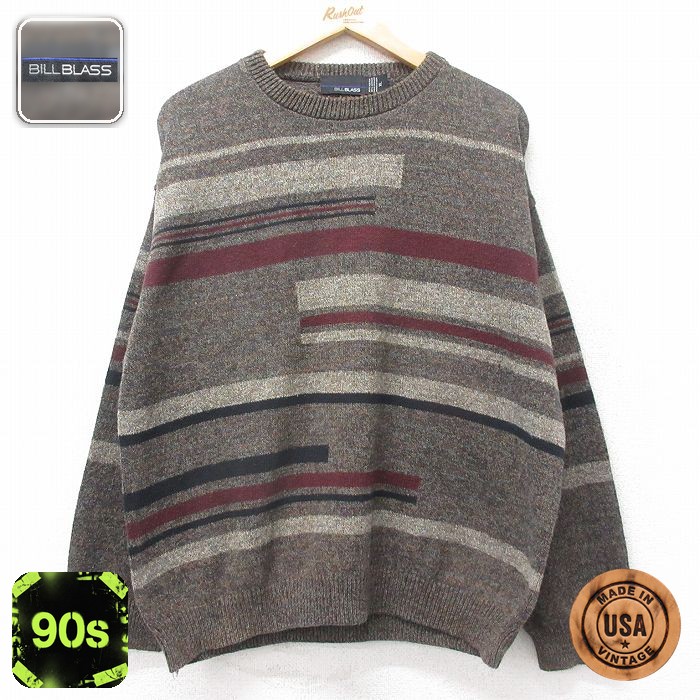 【50%OFF】90s 長袖セーター 手織り ブラウン XL | 古着