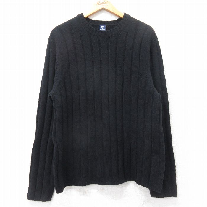 L★古着 ギャップ GAP 長袖 セーター メンズ 00年代 00s ラムウール クルーネック 黒 25dec12