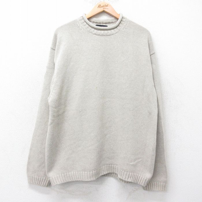 XL★古着 エディーバウアー 長袖 セーター メンズ 00年代 00s コットン ロールネック ベージュ 25dec12
