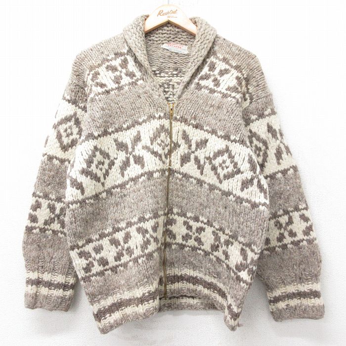 【50%OFF】70s フルジップカウチンニットカーディガン ベージュ M | 古着