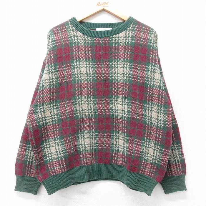 90s 長袖セーター チェック グリーン L | 古着