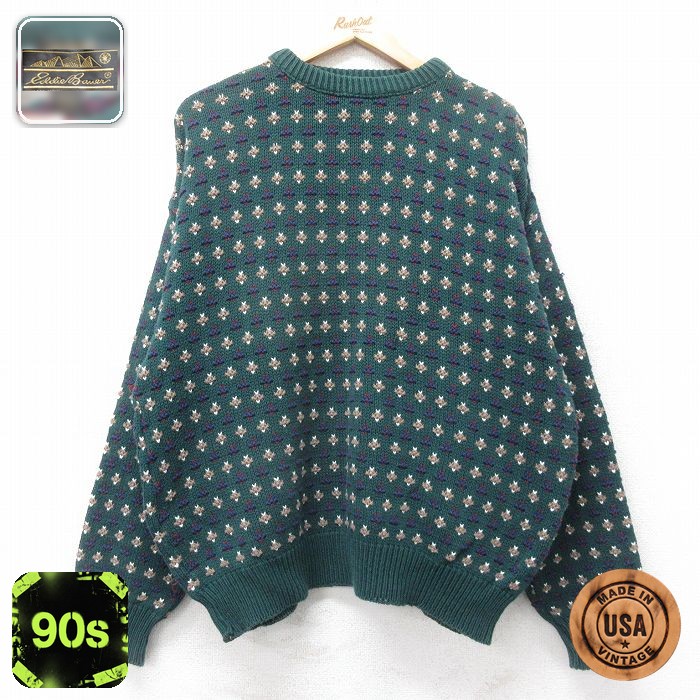 【50%OFF】エディーバウアー 90s 長袖セーター グリーン XL | 古着