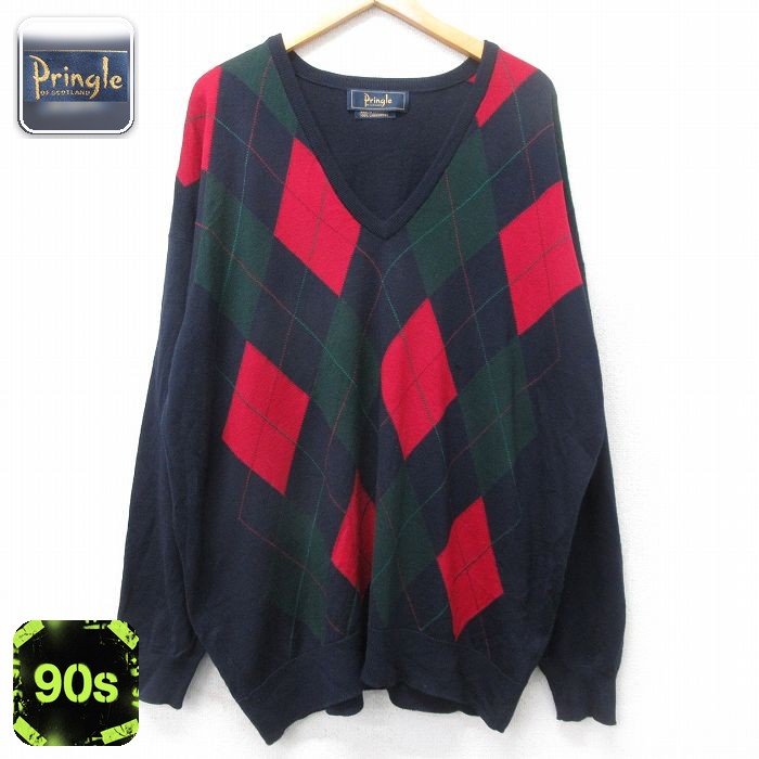 ネイビーアーガイル セーター 90s 長袖 XL | 古着