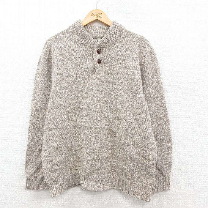 XL★古着 エルエルビーン 長袖 セーター メンズ 00年代 00s ラムウール ヘンリーネック ベージュ 25dec13