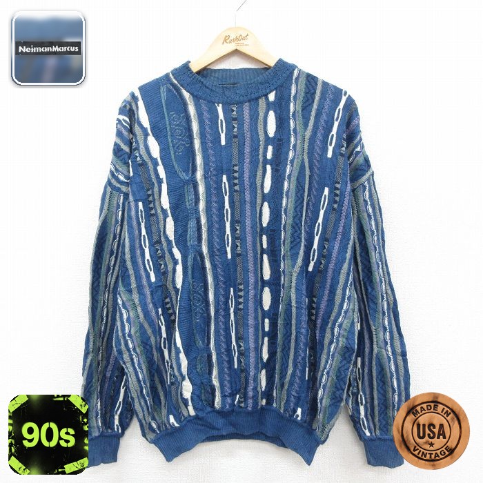 【50%OFF】90s 長袖セーター 3Dニット ネイビー XL | 古着