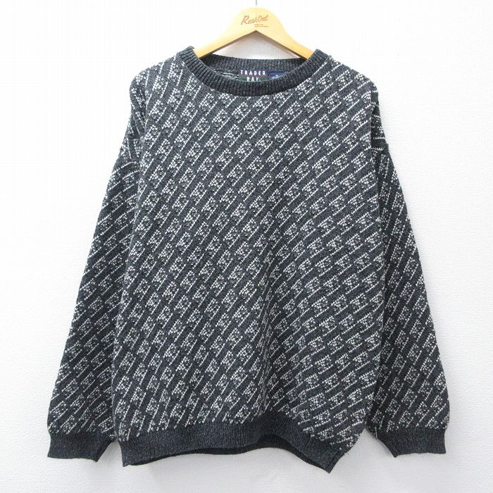 XL★古着 TRADER BAY 長袖 セーター メンズ 90年代 90s クルーネック USA製 グレー 霜降り他【spe】 25dec16