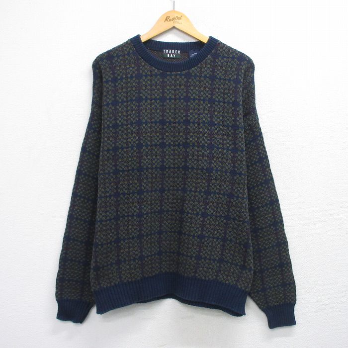 TRADER BAY 90s 長袖セーター チェック ネイビー XL | 古着