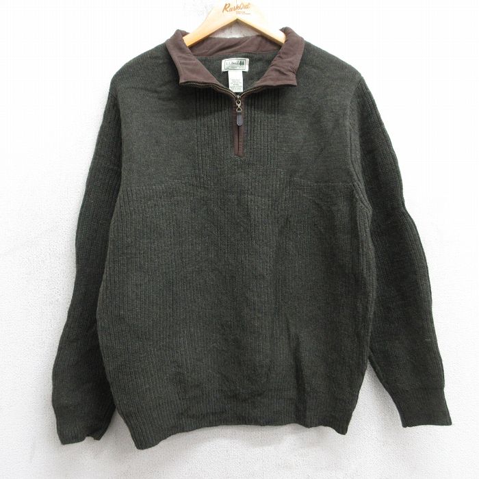 M★古着 エルエルビーン 長袖 ハーフジップ セーター メンズ 00年代 00s ラムウール 濃緑 25dec20