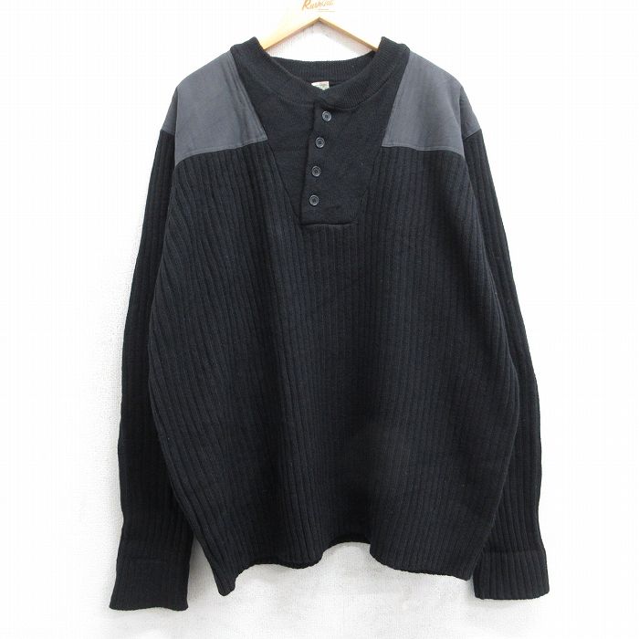 XL★古着 エルエルビーン 長袖 コマンド セーター メンズ 00年代 00s 肩ヒジ当て 大きいサイズ ラムウール ヘンリーネック 黒【spe】 25dec20