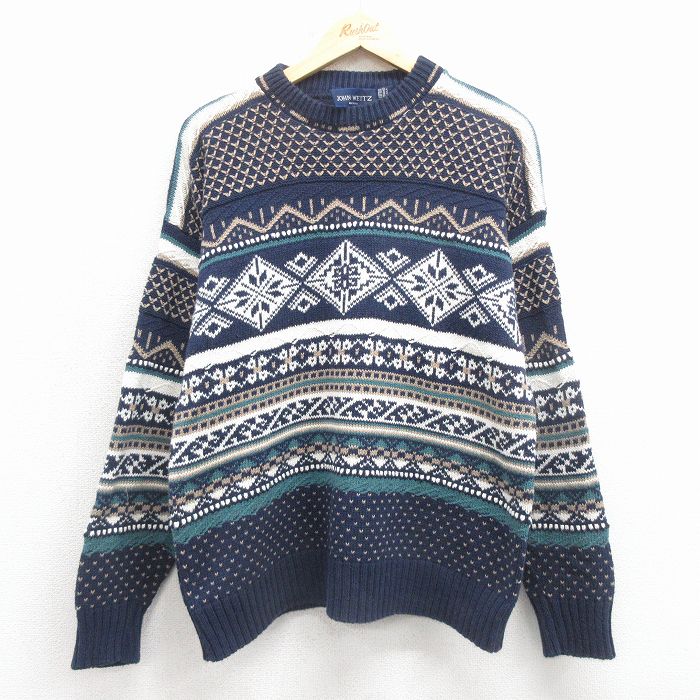 【20%OFF】ノルディック 90s 長袖セーター 雪柄 ネイビー M | 古着