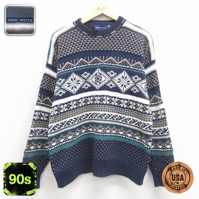 【50%OFF】ノルディック 90s 長袖セーター 雪柄 ネイビー M | 古着