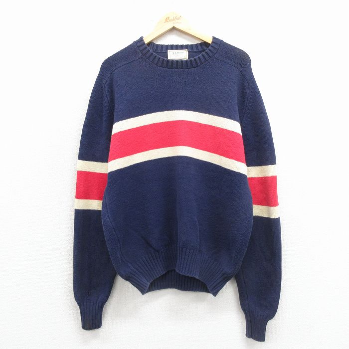 L★古着 エルエルビーン 長袖 セーター メンズ 90年代 90s ラグラン USA製 紺【spe】 25dec29