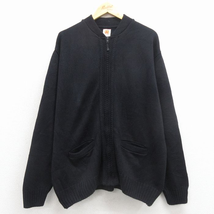 XL★古着 長袖 フルジップ ニット カーディガン メンズ 00年代 00s 大きいサイズ 黒 25dec29