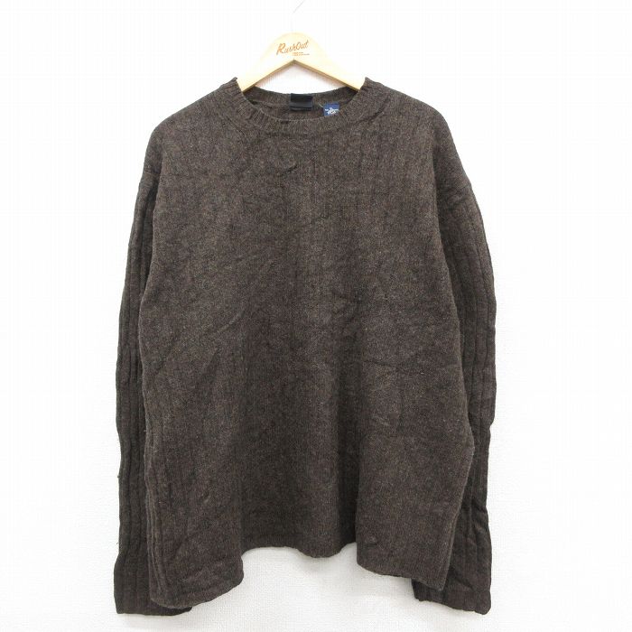 XL★古着 ギャップ GAP 長袖 セーター メンズ 00年代 00s 無地 大きいサイズ ラムウール クルーネック 茶 25dec22
