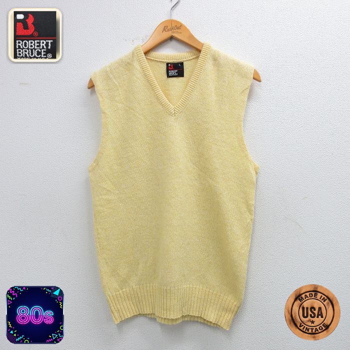 【50%OFF】80s ニットベスト 黄色 S | 古着