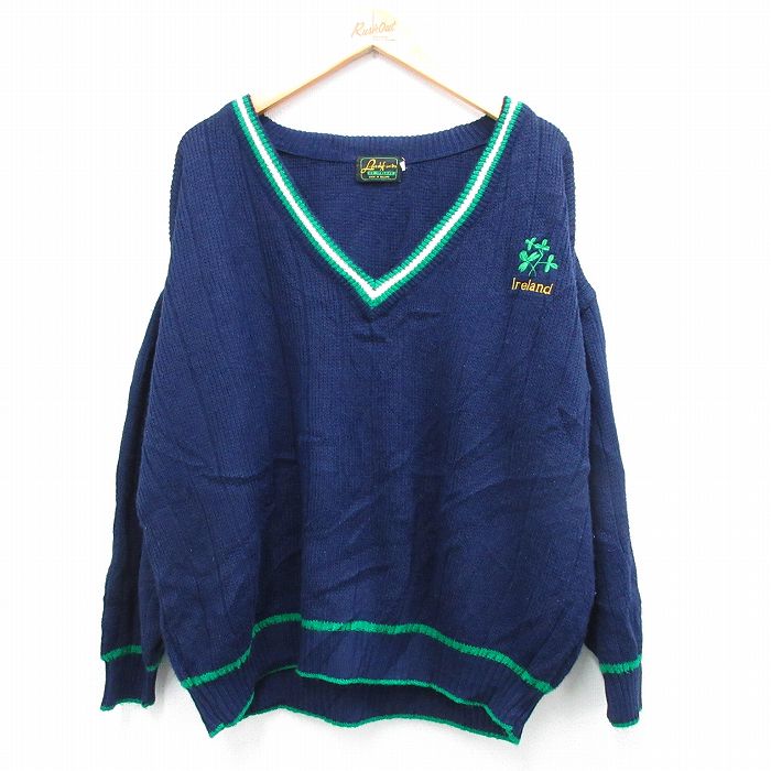 アイルランド製 80s 長袖セーター クローバー ネイビー XL | 古着