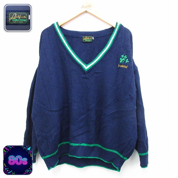 アイルランド製 80s 長袖セーター クローバー ネイビー XL | 古着