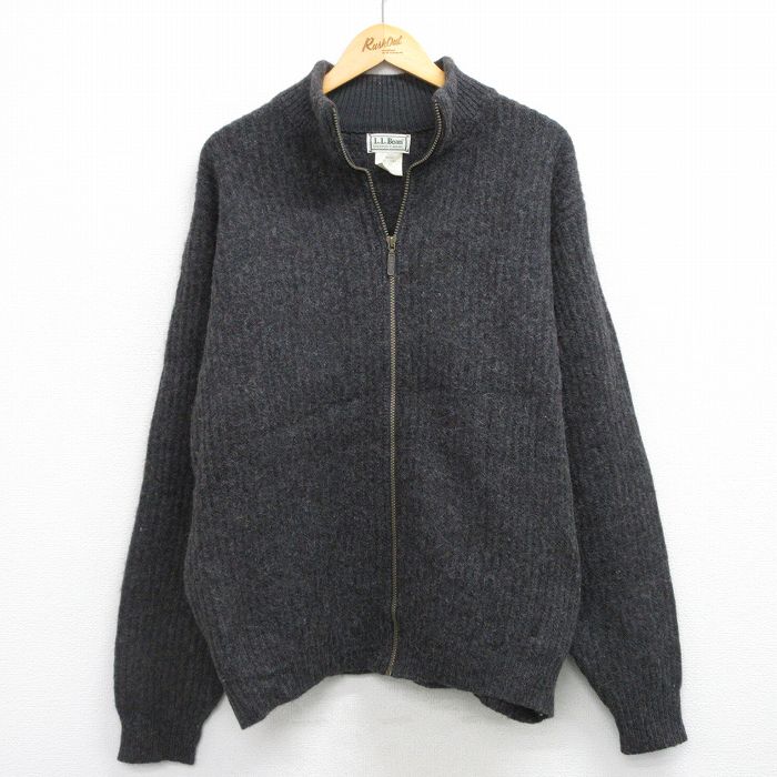 XL★古着 エルエルビーン 長袖 ドライバーズニット セーター メンズ 90年代 90s 無地 ウール USA製 濃グレー【spe】 25dec22