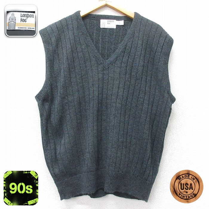 【50%OFF】ロンドンフォグ 90s ニットベスト 濃グレー L | 古着