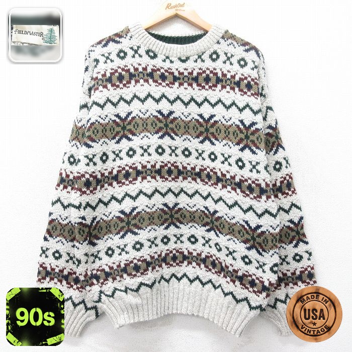 【50%OFF】90s 長袖セーター フェアアイル グレー L | 古着