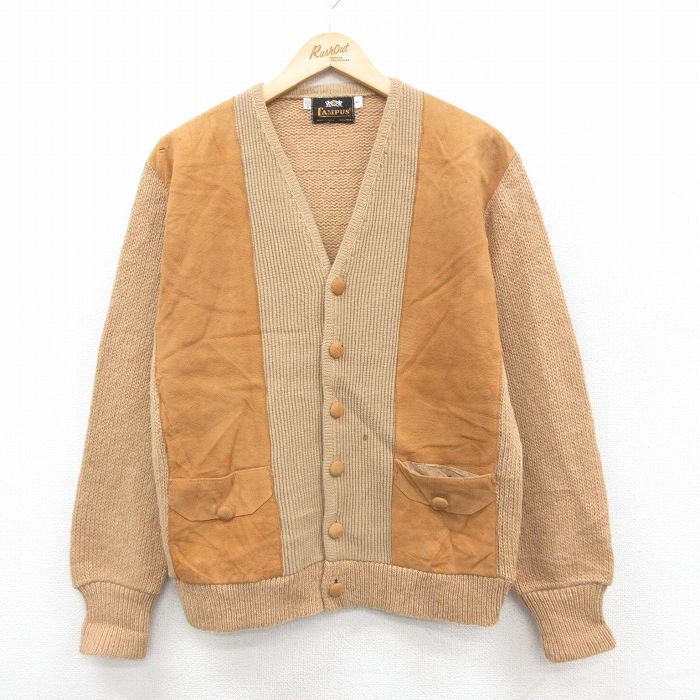 【20%OFF】キャンパス 70s 長袖カーディガン スエード使用 ベージュ M | 古着