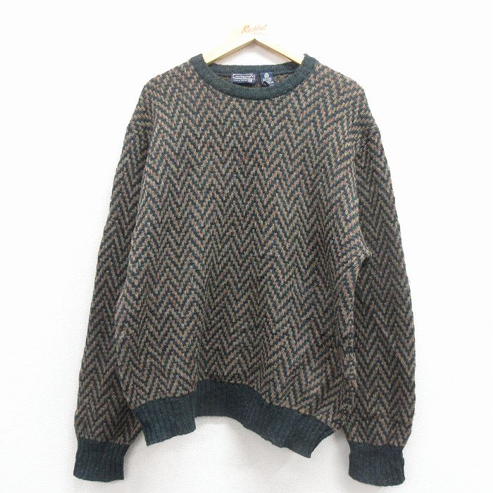 XL★古着 長袖 セーター メンズ 90年代 90s ウール イングランド製 緑 25dec24