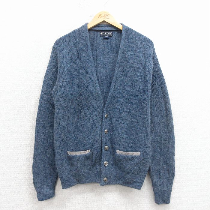 M★古着 ピューリタン 長袖 ニット カーディガン メンズ 90年代 90s USA製 薄紺 25dec24