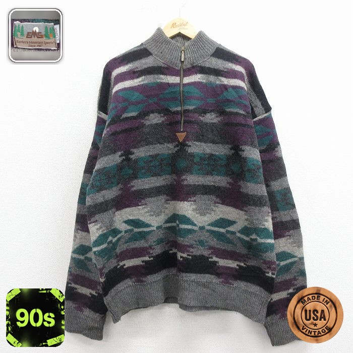 【50%OFF】EMS 90s ハーフジップセーター ネイティブ柄 パープル XL | 古着