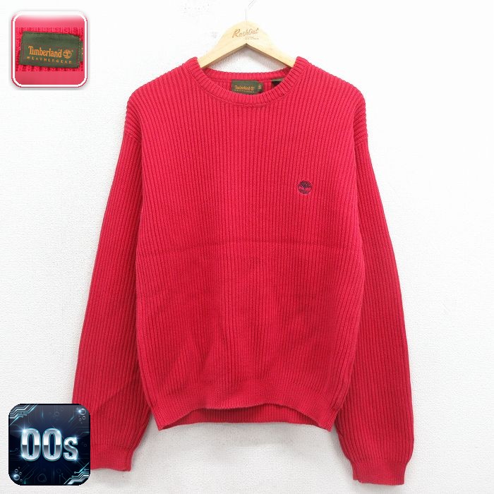 【50%OFF】ティンバーランド 00s 長袖セーター ワンポイントロゴ レッド M | 古着