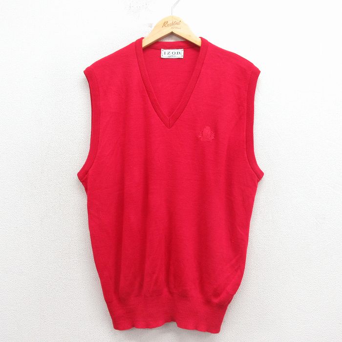 IZOD 90s ニットベスト ワンポイントロゴ レッド XL | 古着