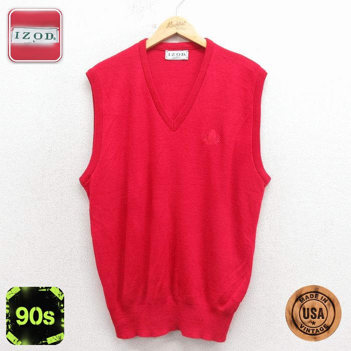 IZOD 90s ニットベスト ワンポイントロゴ レッド XL | 古着