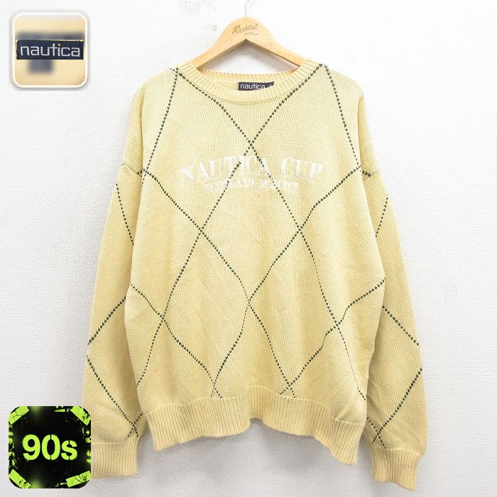 ノーティカ 90s 長袖セーター スコットランド刺繍 イエロー XL | 古着