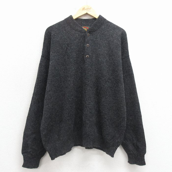 XL★古着 長袖 セーター メンズ 90年代 90s 無地 ヘンリーネック USA製 黒 25dec25