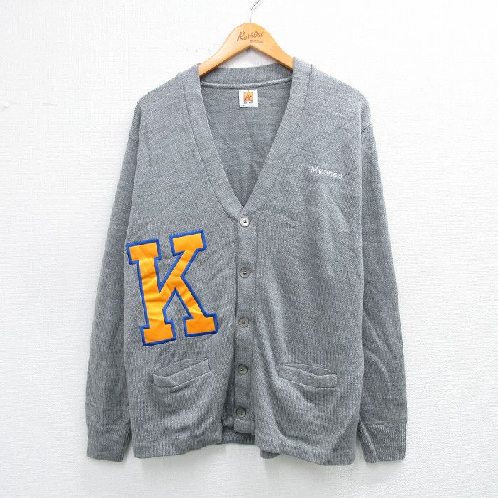 L★古着 長袖 レタード ニット カーディガン メンズ 90年代 90s K アクリル グレー 25dec25