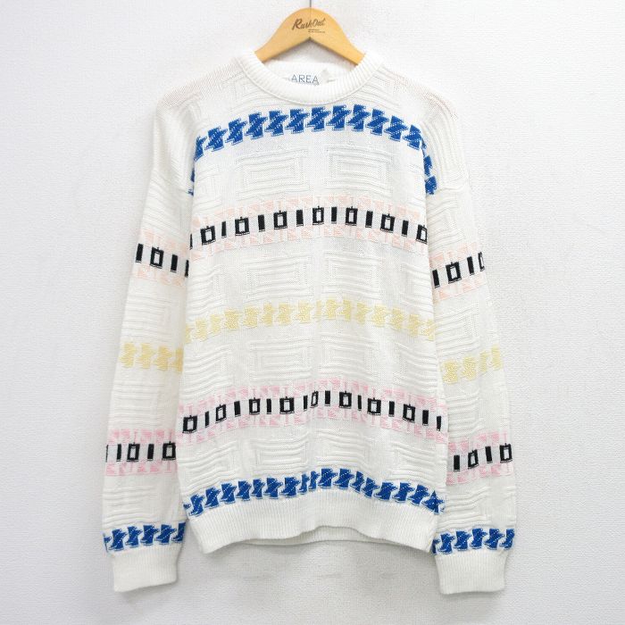 90s 長袖セーター 総柄 ホワイト M | 古着