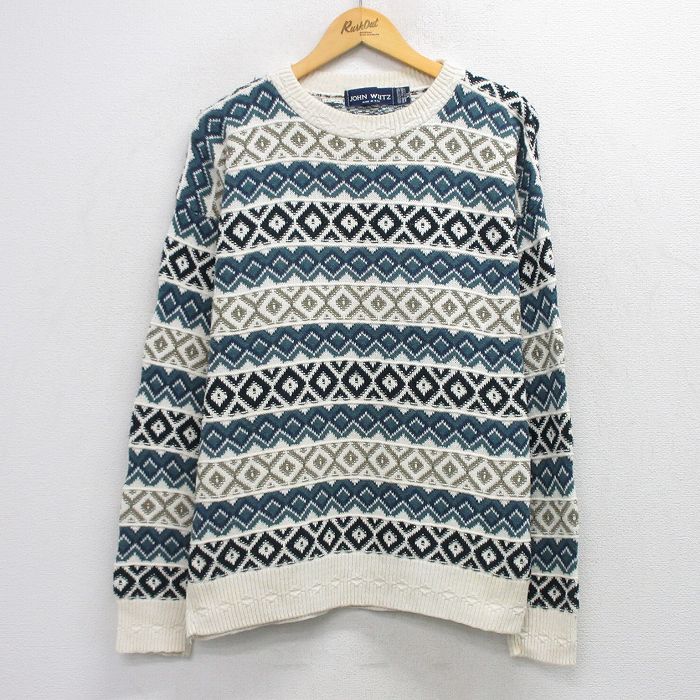 90s 長袖セーター 総柄 ホワイト XL | 古着