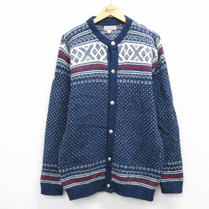 L★古着 エルエルビーン 長袖 ニット カーディガン メンズ 80年代 80s ウール USA製 紺他【spe】 25dec25